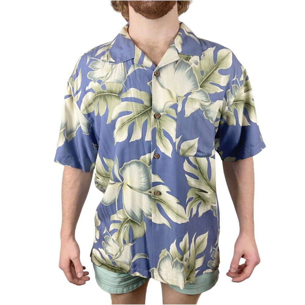 Bachrach Blue Floral Hawaiian Short Sleeve size XL